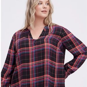 Torrid Black Foil Plaid Long Sleeve Blouse